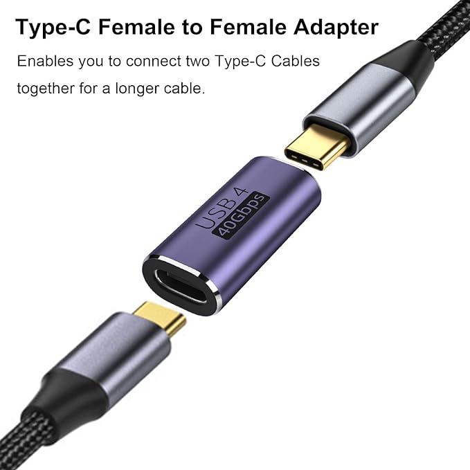 USB C Coupler Adapter 40Gbps [2 Pack] USB C Type C Angled USB-C Female to Female Adapter, 8k at 60hz USB Extension for Laptop, Tablet, VR, Camera, Smartphone (Coupler)