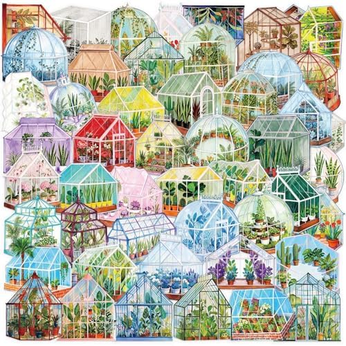 50PCS Transparent Greenhouse Plants Stickers Nature Botanical Floral Aesthetic PET Sticker Waterproof Decorative Decal for Scrapbook DIY Crafts Journal Planner Water Bottles Laptop Phone (Green) by Unknown