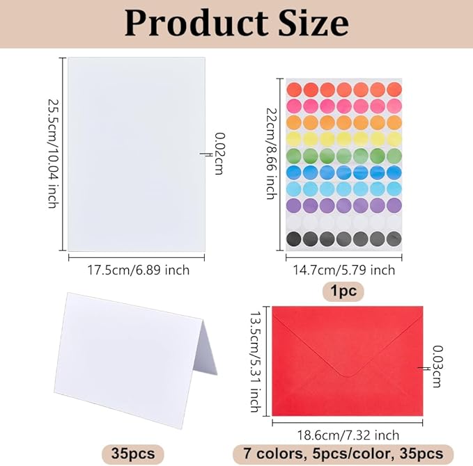 OLYCRAFT 35 Sets Colorful Envelopes and Blank Cards 7.3x5.3 Inch Envelopes with White Blank Note Cards DIY Greeting Card Kit with Sticker Pocket Envelope for Wedding Party Thanksgiving Art Projects