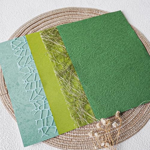 15-Piece Textured Scrapbook Paper & Mesh Fabric Set, Green A5 Sheets - Image 4