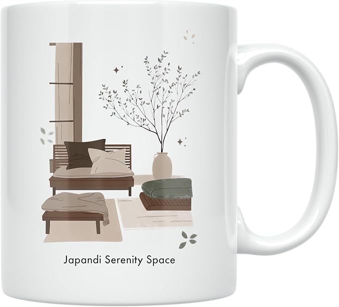 Japan Serenity Space - Coffee Enthusiast - 11 oz White Ceramic Coffee Mug - Tranquil Aesthetic