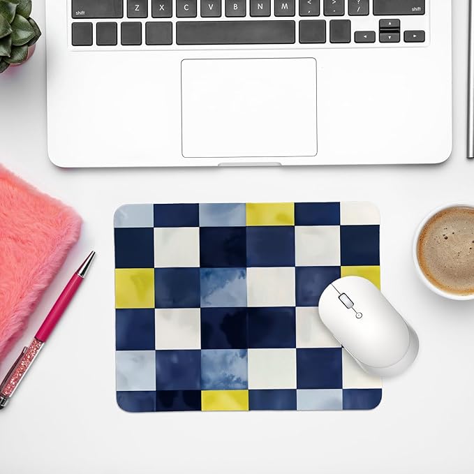 Rusenbao Cute Blue Checkered Mouse Pad, Cool Small Mouse Pads for Desk, Checkered Office Supplies, Gaming Mousepad for Non-Slip Base, Computer, Office, Laptop, 9.5x7.9 Inch