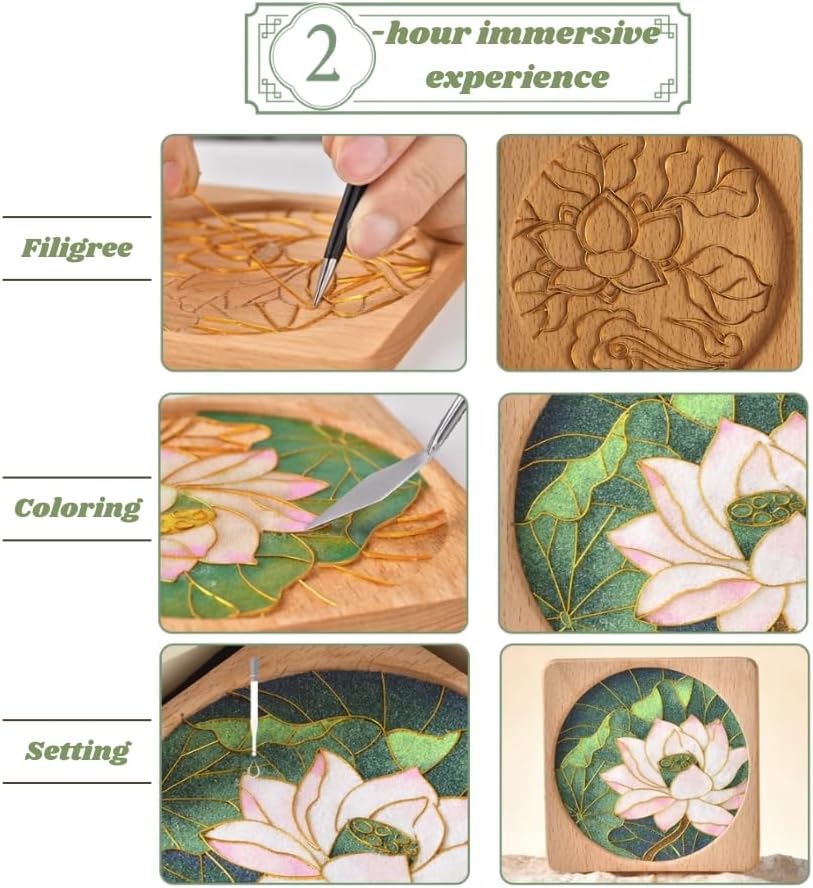 DIY Coaster Craft Kits, Cloisonne Filigree Enamel Art Painting Crafts Coasters Starter Kit, DIY Craft Coasters Supplies for Adults, Hobby for Adults Women Elderly, Handmade Home Decor Gifts - Image 3