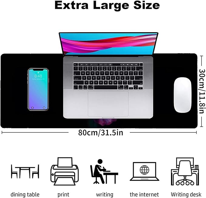 Purple Rose Gaming Mouse Pad, Office Desk Mat, Anti-Slip Rubber Base Cool Aesthetic Mouse Pads for Computer Laptop Keyboard School Home Desktop Gamer Home Accessories Decor 31.5" x 11.8"