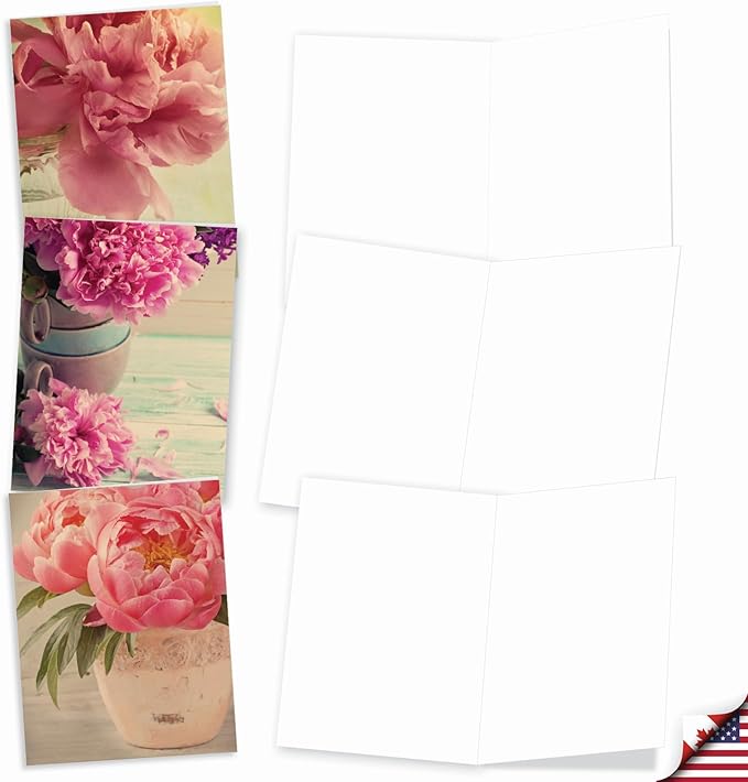 The Best Card Company - 20 Assorted Blank Plant Cards Boxed (4 x 5.12 Inch) (10 Designs, 2 Each) - Full Blooms AM6553OCB-B2x10