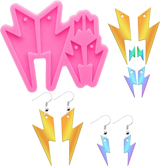 Lightning Shape Resin Earring Mold Silicone Resin Jewelry Molds 4-Cavity Epoxy Resin Casting Molds for Women Earring Crafts DIY Necklace Pendant Resin Mold