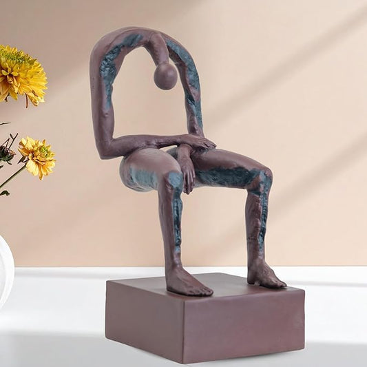 R REALONG Melancholy Remembrance Sculpture – Rust Red Solid Bronze Statue, Handcrafted Lost-Wax Casting Memorial Figurine for Honoring Loved Ones, 6.1"x5.1"x12.6", Artisan Hot-Cast Bronze Art Decor