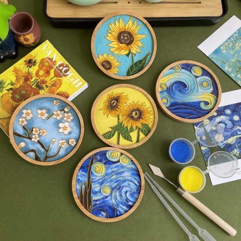 DIY Coaster Craft Kits, Cloisonne Filigree Enamel Art Painting Crafts Coasters Starter Kit, DIY Craft Coasters Supplies for Adults, Hobby for Adults Women Elderly, Handmade Home Decor Gifts - Image 5