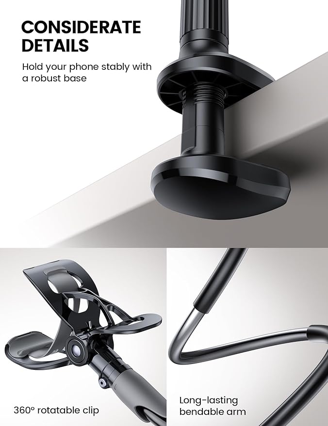 Lamicall Gooseneck Phone Holder for Bed - Cell Phone Mount Clamp Clip, Flexible Long Arm, Overhead Mount for Desk Headboard Bedside, for iPhone Air 17 Pro Max, 16 Pro Max, 15, 14 & 4-7" Phone