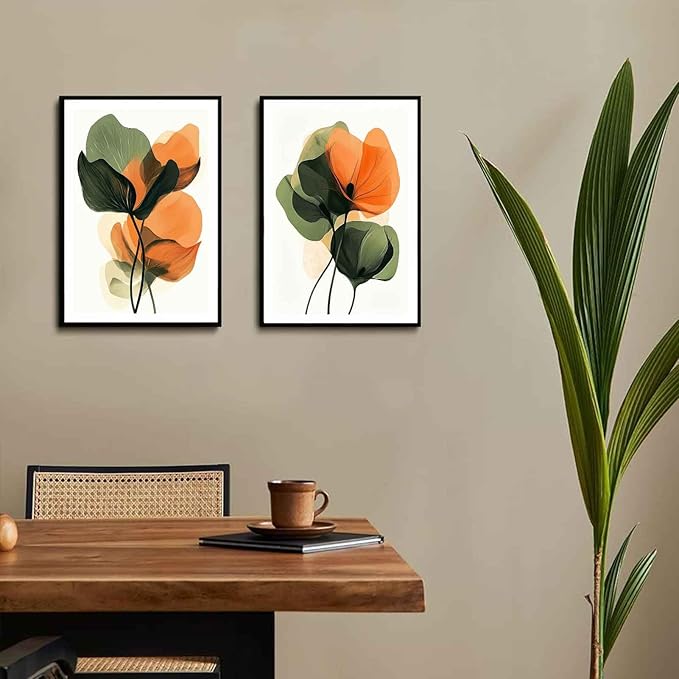 2Pcs Abstract Plants Floral Canvas Wall Art Modern Botanical Flower Painting Decor Pictures Medieval Colorful Boho Posters Prints for Dining Living Kitchen Church Bedroom Decoration No framed