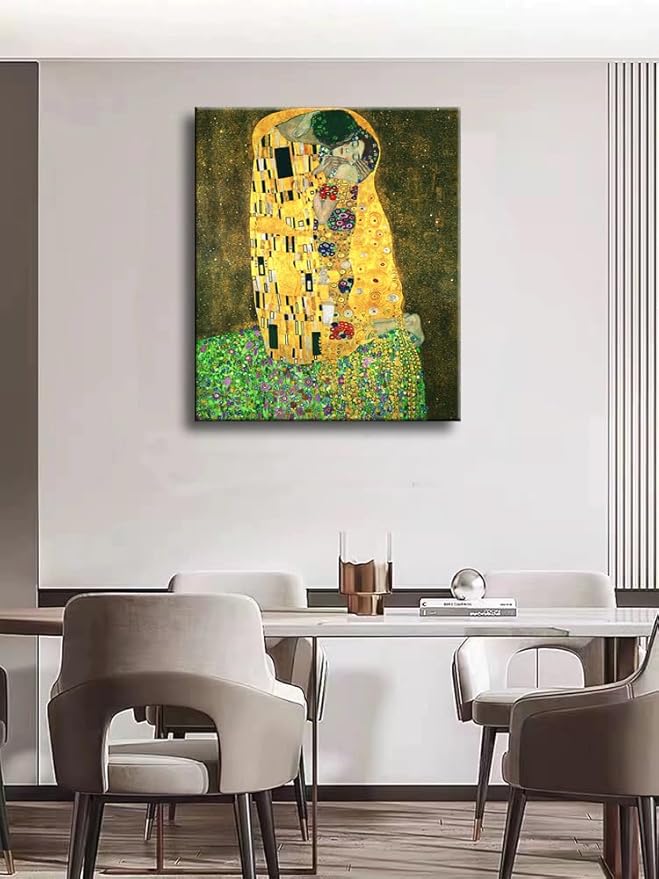 Canvas Prints Wall Art The Kiss Painting by Gustav Klimt, Famous Artwork Poster for Living Room, Bedroom Office Home Decoration 24"x36"
