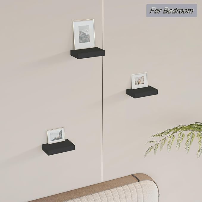 HAO Small Floating Shelf 6 inch Wall Mounted Mini Hanging Display Shelves for Living Room Bedroom Bathroom Set of 3 Black
