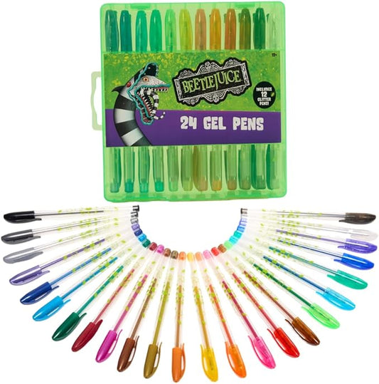 Innovative Designs Beetlejuice Gel Pens Set for Kids, 24 Pack with Glitter Gel Pens, Cute Pens for Kids, Teens, and Adults