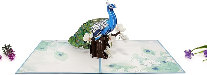 Elegant 3D Peacock Pop-Up Card – Handmade Greeting Card with Floral Perch & Vibrant Feathers – Perfect for Birthdays, Anniversaries, Thank You Notes & Special Occasions, A22