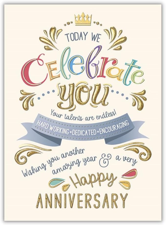 25 Employee Anniversary Cards - Fun Typographic Design - 26 White Envelopes - FSC Mix