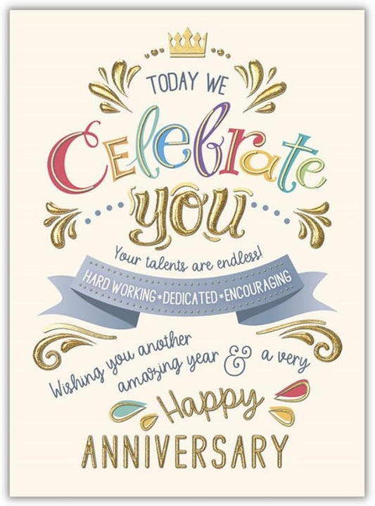 25 Employee Anniversary Cards - Fun Typographic Design - 26 White Envelopes - FSC Mix