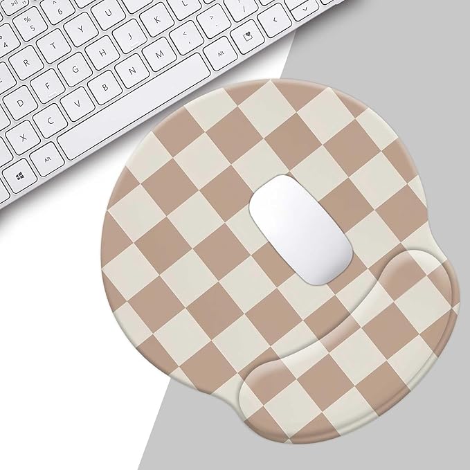 Modern Aesthetic Mouse Pads for Desk, Checkered Pattern Ergonomic Mouse Pad with Wrist Rest,Square Premium Texture Computer Cute Mousepad Design for Office Work Home,Non-Slip Rubber Gaming Mouse Pads