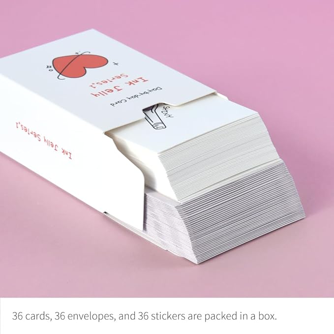 Monolike Day-by-day Card, Ink Jelly Series.1 - Mix 36 Mini Single cards, 36 envelopes, 36 stickers Package