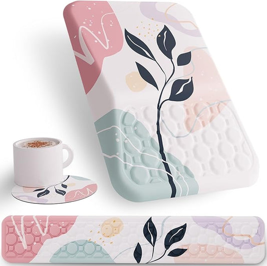 Ospelelf Mouse Pad with Wrist Rest and Keyboard Wrist Rest, Ergonomic Wrist Rest for Computer, Office, Gaming, Pink