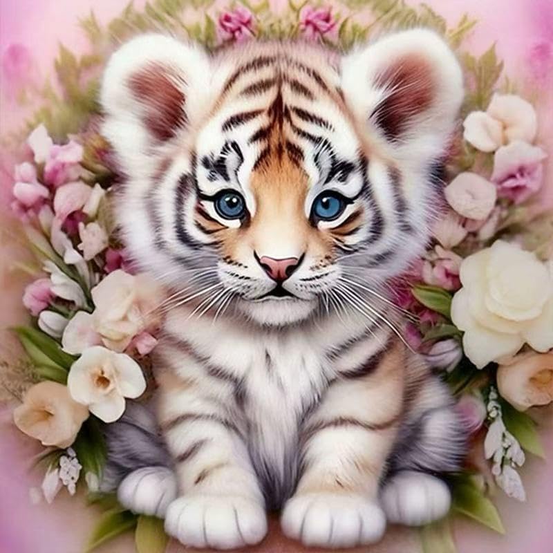 OJTOYART Tiger Diamond Art Kits for Adults, 5D Animals Round Full Drill Diamond Painting,DIY Full Round Drill Paint by Diamond Dot Gem Arts Crafts for Home Wall Decor 12 x 16 Inch by Unknown