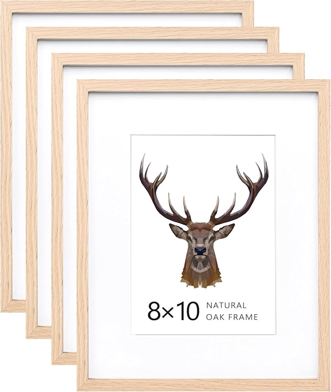 KINLINK 8x10 Frames Natural Oak Wood Frames with Acrylic Plexiglass, 4 Pack