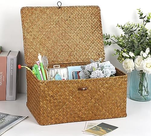 Hipiwe Wicker Shelf Baskets Bin with Lid Handwoven Storage Basket, X-Large - Image 4