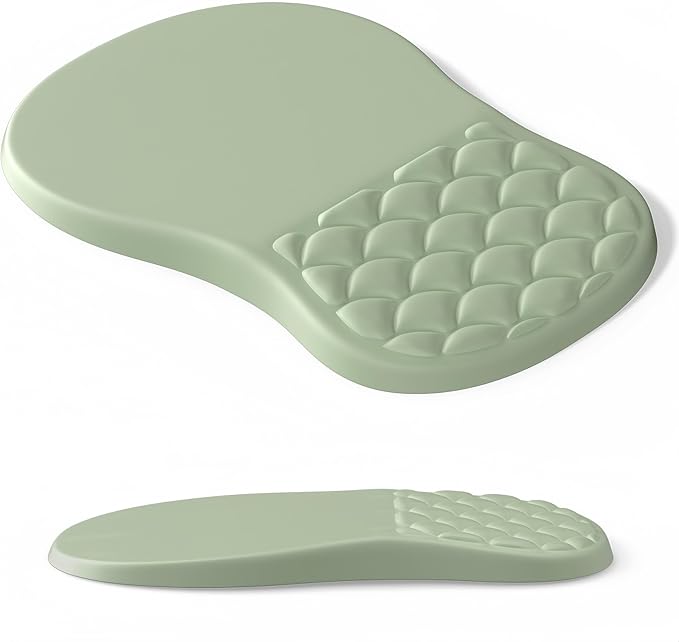 Ergonomic Mouse Pad Wrist Support,Friendly Green Wrist Rest Mousepad for Carpal Tunnel Pain Relief,Integrated Memory Foam Slope Massage Bulge Design