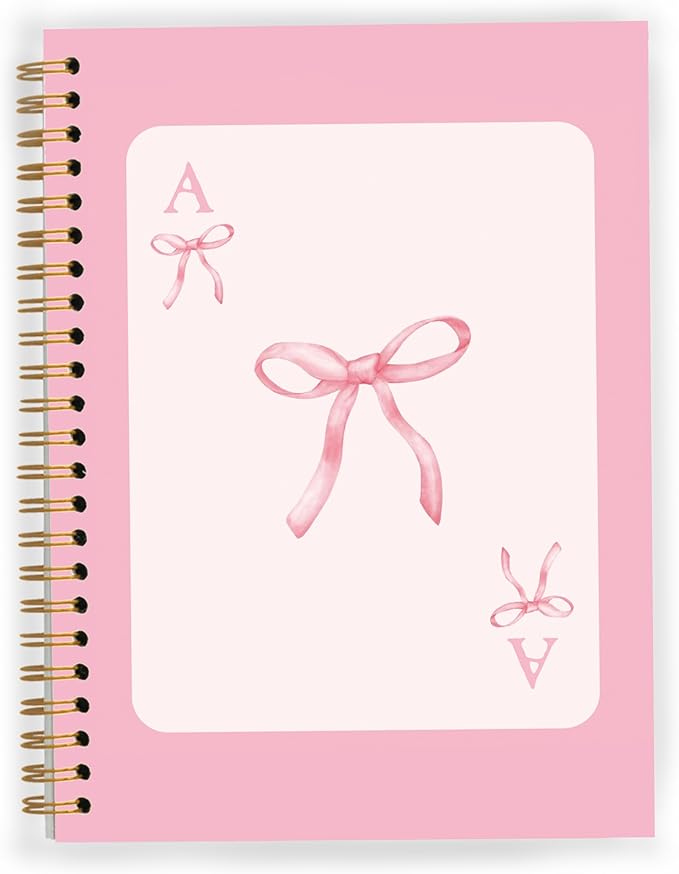 Pink Coquette Bow Preppy Notebook, Pink Girly Trendy Funky Ace Card Spiral Notebook 5.5x8.3, Preppy Aesthetic Journal for Women, Coquette Girly Office Supplies, Spiral Journal