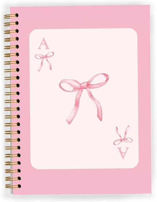 Pink Coquette Bow Preppy Notebook, Pink Girly Trendy Funky Ace Card Spiral Notebook 5.5x8.3, Preppy Aesthetic Journal for Women, Coquette Girly Office Supplies, Spiral Journal