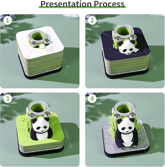 3D Time Piece Calendar 2026 3D Tear Away Art Memo Pad Notepad Desk Calendar with Light,3D Art Calendar Desktop Decoration Gift for Christmas (Leisurely Panda)