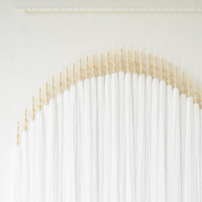 IOWER Boho Wall Decor Yarn Wall Hanging Macrame Wall Hanging Fiber Wall Art White Beads Tassel Wall Decor Boho Chic Home Decor 39" W x 55" L
