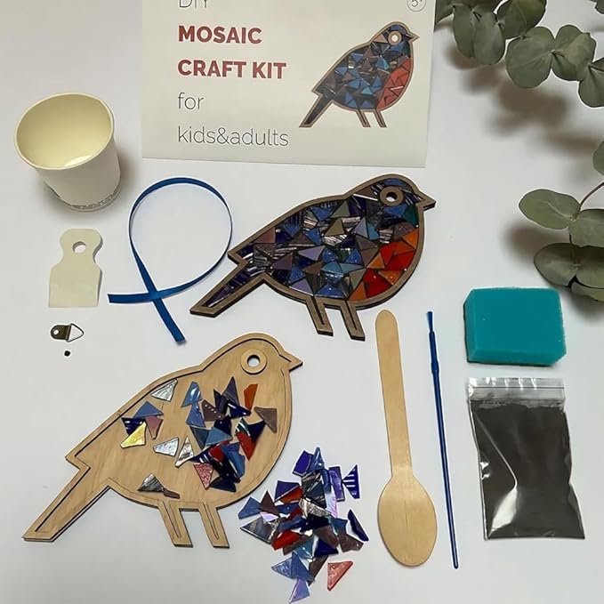 TATREBCRE DIY Mosaic Kit for Adults & Kids – Feather, Bird, Cat & Heart Designs – Christmas Gift Arts and Crafts Kit with Grout & Tools – Easy Mosaic Craft for Beginners (Angel)