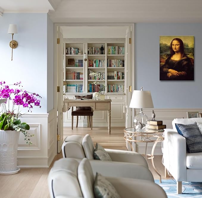 Mona Lisa Canvas Wall Art by Leonardo Davinci Oil Painting Famous Reproduction Prints Poster Gallery Vintage Decor Painting for Dining Room Living Room Frame Direct Hanging 12x15inch
