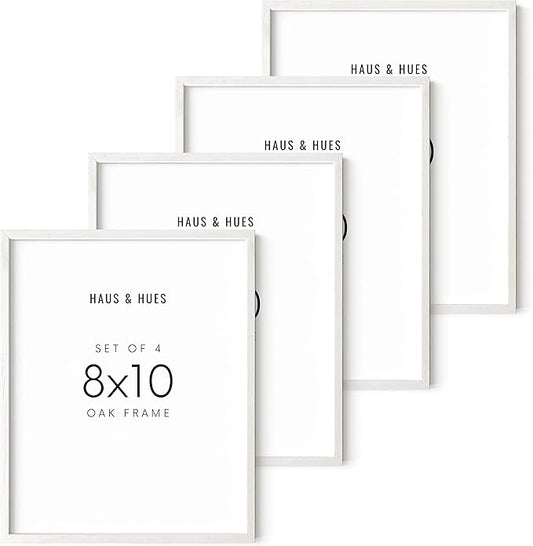 HAUS AND HUES White Oak Wood 8x10 Picture Frames - Set of 4, Elegant Frames for Photos and Posters
