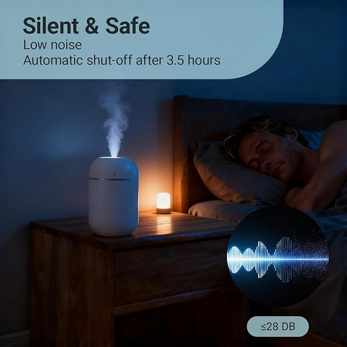 3 Pcs 330ml Small Cool Mist Humidifiers for Bedroom Indoor,Personal Mini Air Humidifier Easy Clean for Plants,Vaporizer for Congestion Portable,Desk Humidifiers for Office Bedside Nightstand Home