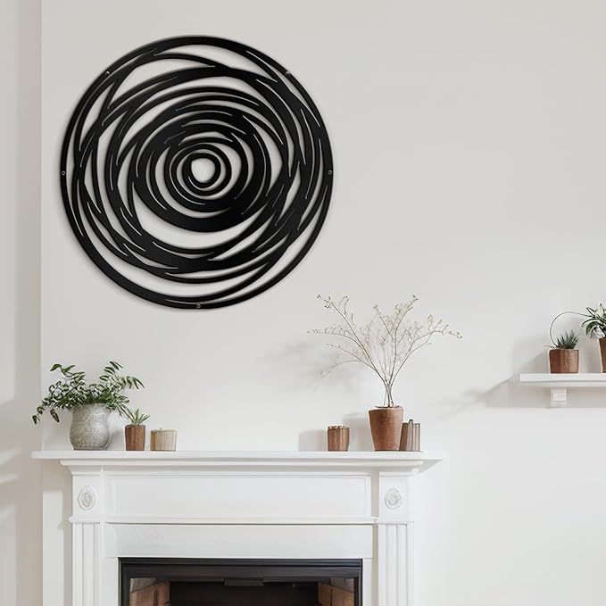 SIGNLEADER Metal Wall Art Decor Abstract Geometric Circles Minimalist Modern Abstract Wall Sculpture Hangings Home Decoration for Living Room, Bedroom, Bathroom, Kitchen, Outdoor - 18" Black