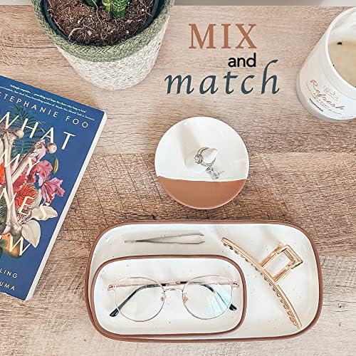 Mora Ceramic Decorative Tray - Rectangle 6.4in Dish for Jewelry, Perfume, Makeup, Accessories, Candle, in the Bathroom Vanity, Bedside, or Kitchen Counter. Cute Organizers - White - Image 4