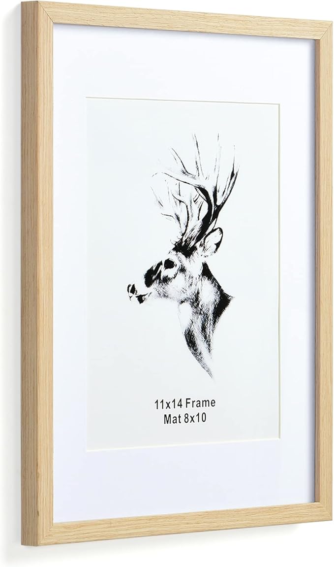 Yaetm 11x14 Wood Picture Frame with Mat for 8x10 Set of 4, Natural Solid Oak Wood 11x14 Frame with Tempered Glass for Horizontal and Vertical Wall Mounting (4 pack, Oak)