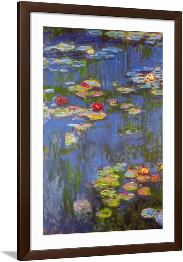 ART.COM Wall Art Print Water Lilies No. 3 on Brown Frame by Claude Monet, 32" x 44"