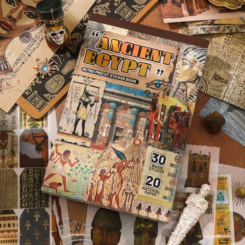 Pre-Cut Vintage Stickers for Journaling, 500+ Scrapbook Stickers and 20 A5 Scrapbook Papers, Retro Egypt Theme Aesthetic Washi Sticker Book for Adults, Ephemera for Junk Journal Supplies DIY Crafts - Image 7