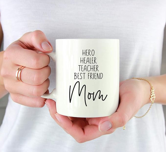 Andaz Press Mother's Day 11oz. Ceramic Coffee Tea Mug Gift for Mom, Hero Healer Teacher Best Friend Mom, 1-Pack