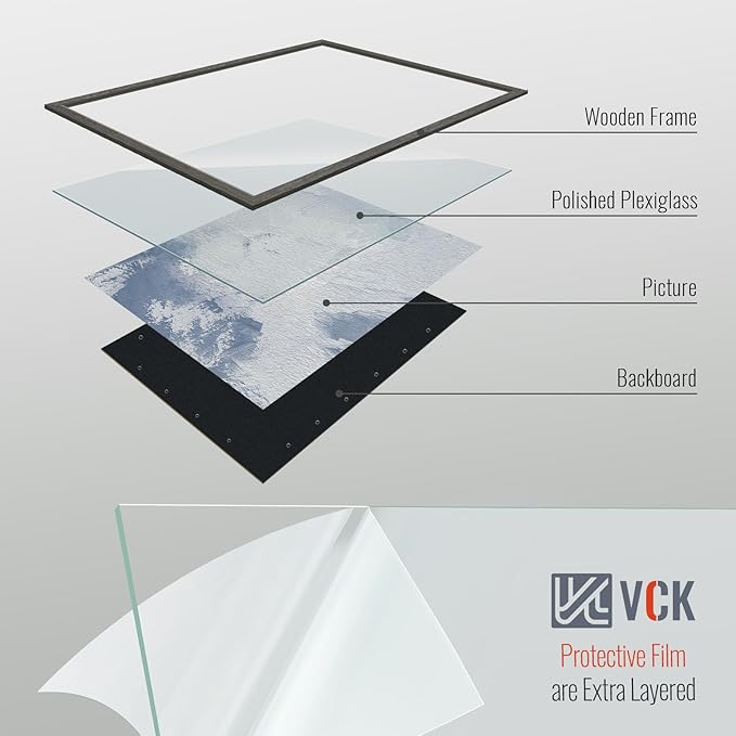 VCK 16x20 Picture Frame Set of 4 - Grey, Gallery-Quality Wood Poster Frames, 1.1-Inch Wide Border, Polished Plexiglass, Vertical or Horizontal Wall Display for Photo/Art/Prints, Grey