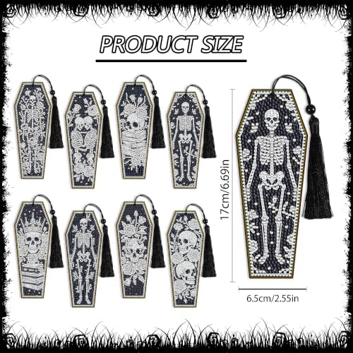 Black & White Gothic Diamond Art Bookmark, 8 Pcs DIY 5D Kits with Tassels - Image 3