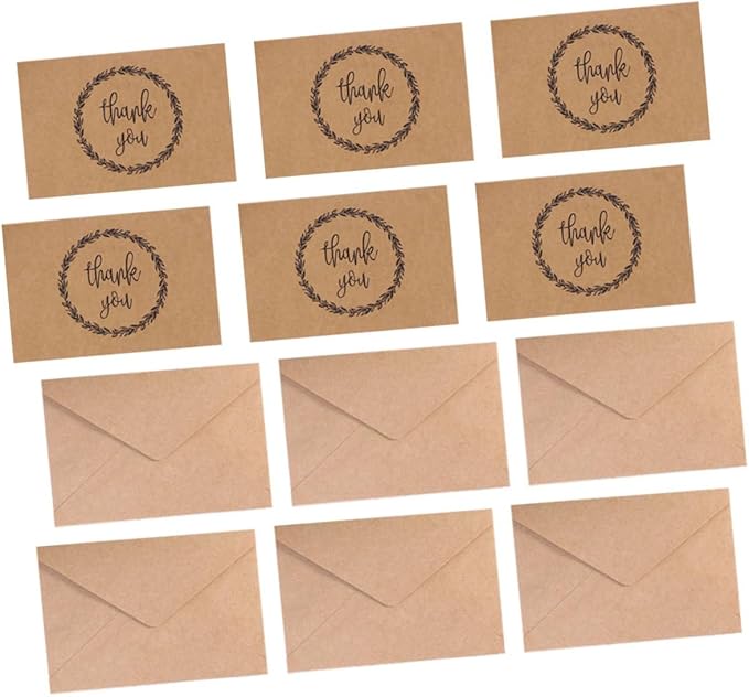 VILLCASE 20Pcs Thanksgiving Kraft Paper Greeting Cards with Envelopes Folded Blank Blessing Notes for Expressing Gratitude and Wishes Rustic Vintage Style Thank You Cards for Holiday and