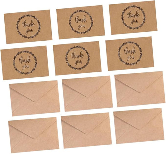VILLCASE 20Pcs Thanksgiving Kraft Paper Greeting Cards with Envelopes Folded Blank Blessing Notes for Expressing Gratitude and Wishes Rustic Vintage Style Thank You Cards for Holiday and