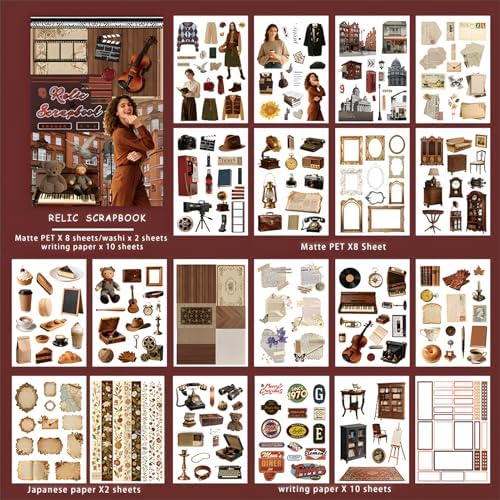Snycler Sticker Book for Journal 20 Sheets Vintage PET Washi Stickers-2 - Image 6