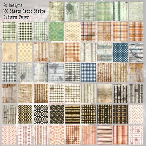 180 Sheets Vintage Stripe Pattern Scrapbook Paper, 3.9x5.5 Inch, 6 Assorted Set Background Decorative Paper Ephemera for Junk Journaling Supplies, Scrapbooking, Collage - Image 3