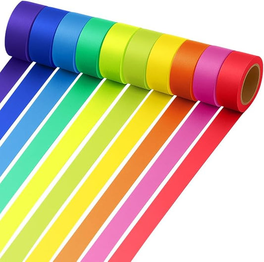 Piokio Colored Washi Tape 10 Roll Multi Pack - 164 Feet x 0.6 inch Wide Set Rainbow Solid Color Tape for Egg Decorating, DIY School Supplies, Decorative Tape, Masking Tape