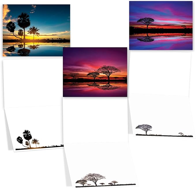 The Best Card Company - 20 Assorted Blank Notecards Box Set 4 x 5.12 Inch with Envelopes (10 Designs, 2 Each) - Tree Settings AM10325OCB-B2x10