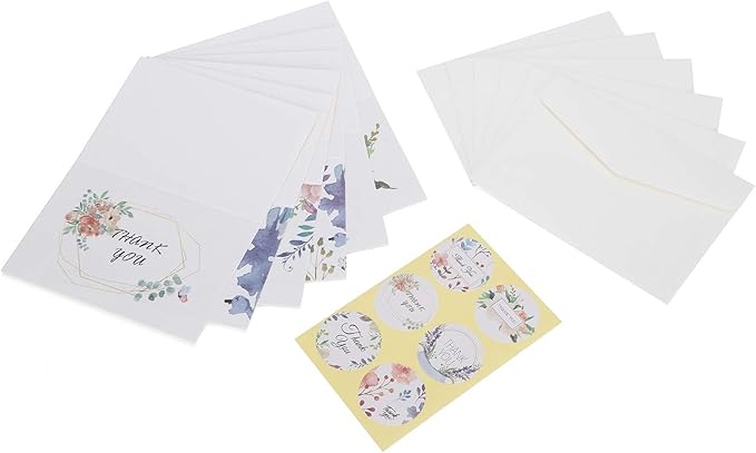 Pilipane Greeting Cards Blank Gift Paper 24Pcs Set with Envelopes and Stickers for Birthday Thank You Notes Holiday Gifts Crafting Writing Graffiti 7 x 10.5cm (thank you)